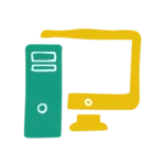 pictogramme ordinateur vert avec écran jaune
