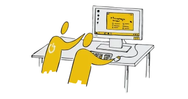 Illustration jaune d'une formation sur l'utilisation d'un ordinateur